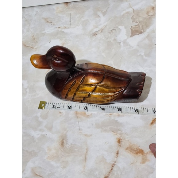 Hand Carved Solid Wooden Duck Figurine Vintage Decor Stained Hunting Rustic - Picture 13 of 13